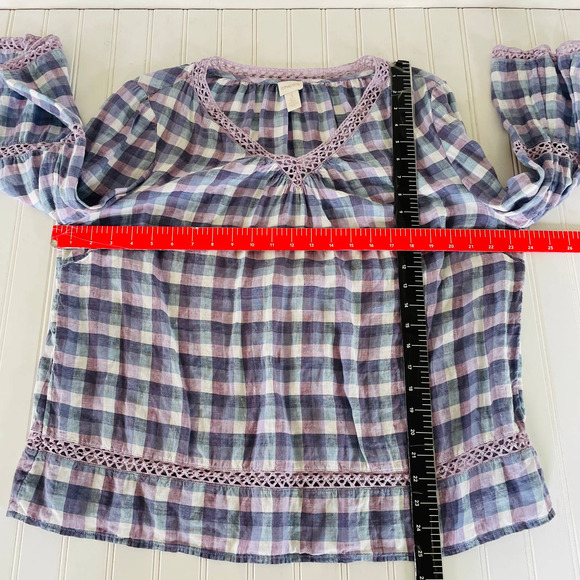 Chico's Linen Blue and Purple Checkered Blouse - Picture 10 of 11